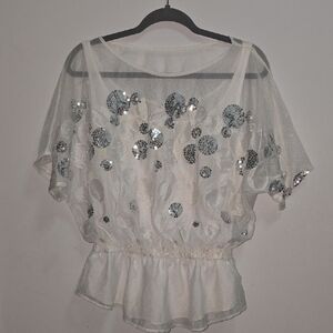 Dressbarn White Blouse with Silver Sequins Size Large